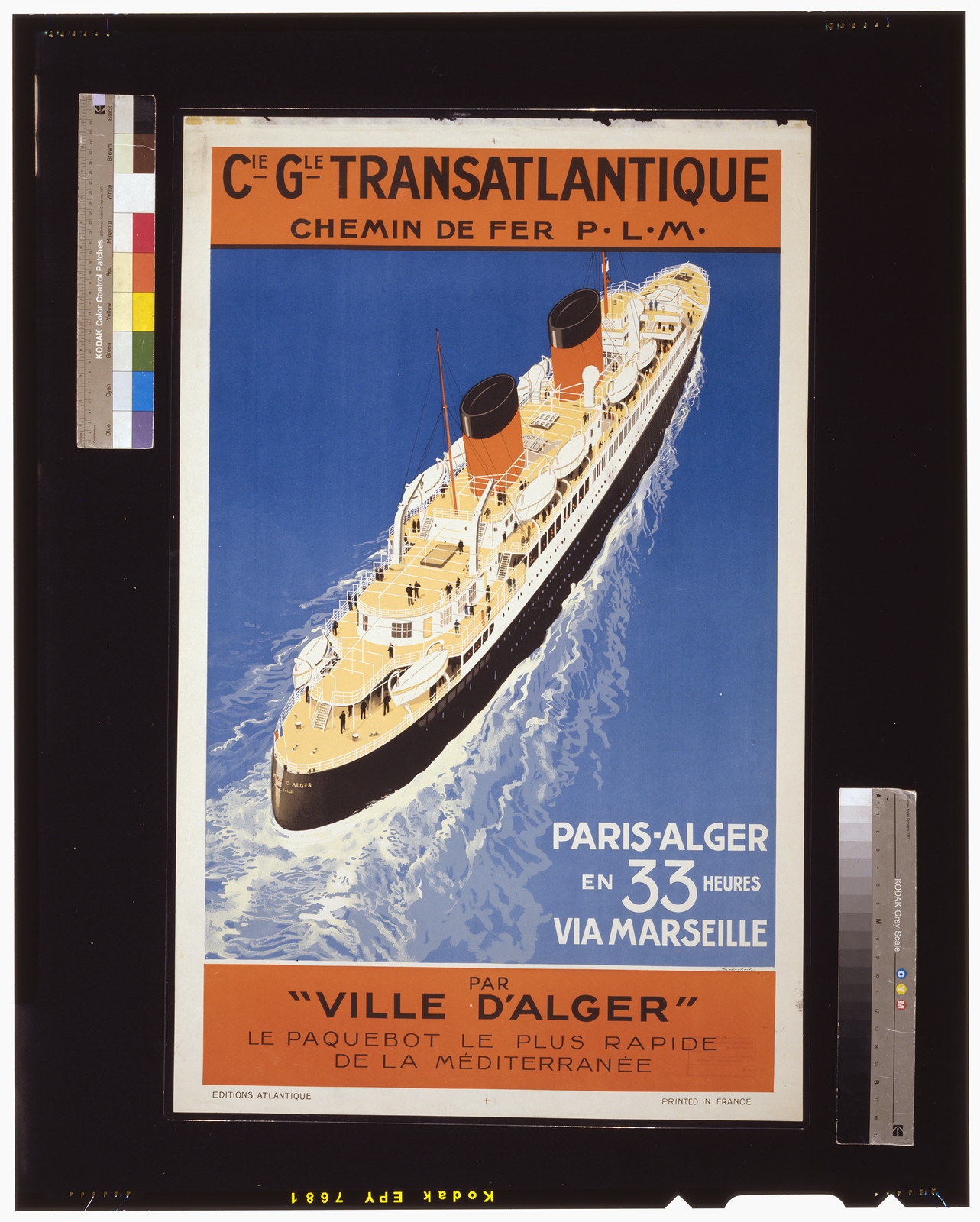 Cie. Gle. Transatlantique, chemin de fer P-L-M, Ville d'Alger"" — vintage poster