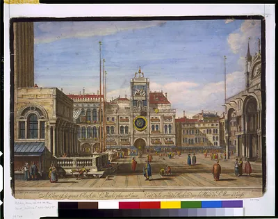 A view of ye great clock in St. Mark's place at Venice / [Can]aleti pinx ; Jos. Baudin, del. ; H. Fletcher [sculpsit].