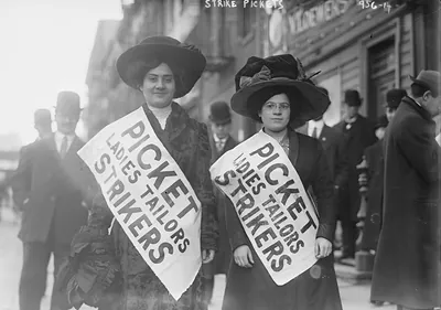 Women strike pickets from Ladies Tailors, New York