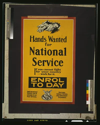 Hands wanted for national service. If you cannot fight for your country - work for it. Enrol to day. / W.E. Ltd.