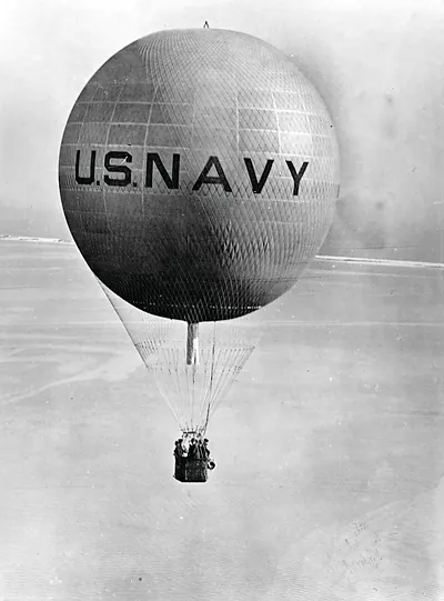 US Navy observation balloon with U.S. NAVY lettering on envelope