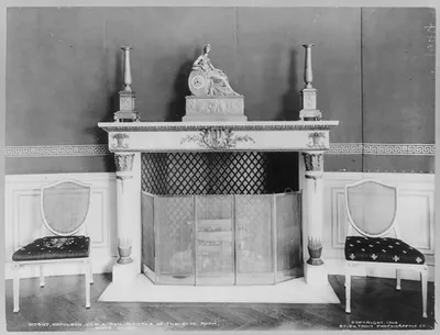 Napoleon clock and mantle in the Blue Room, White House