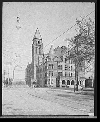 Steele High School and Soldiers' Monument, Dayton, O[hio]