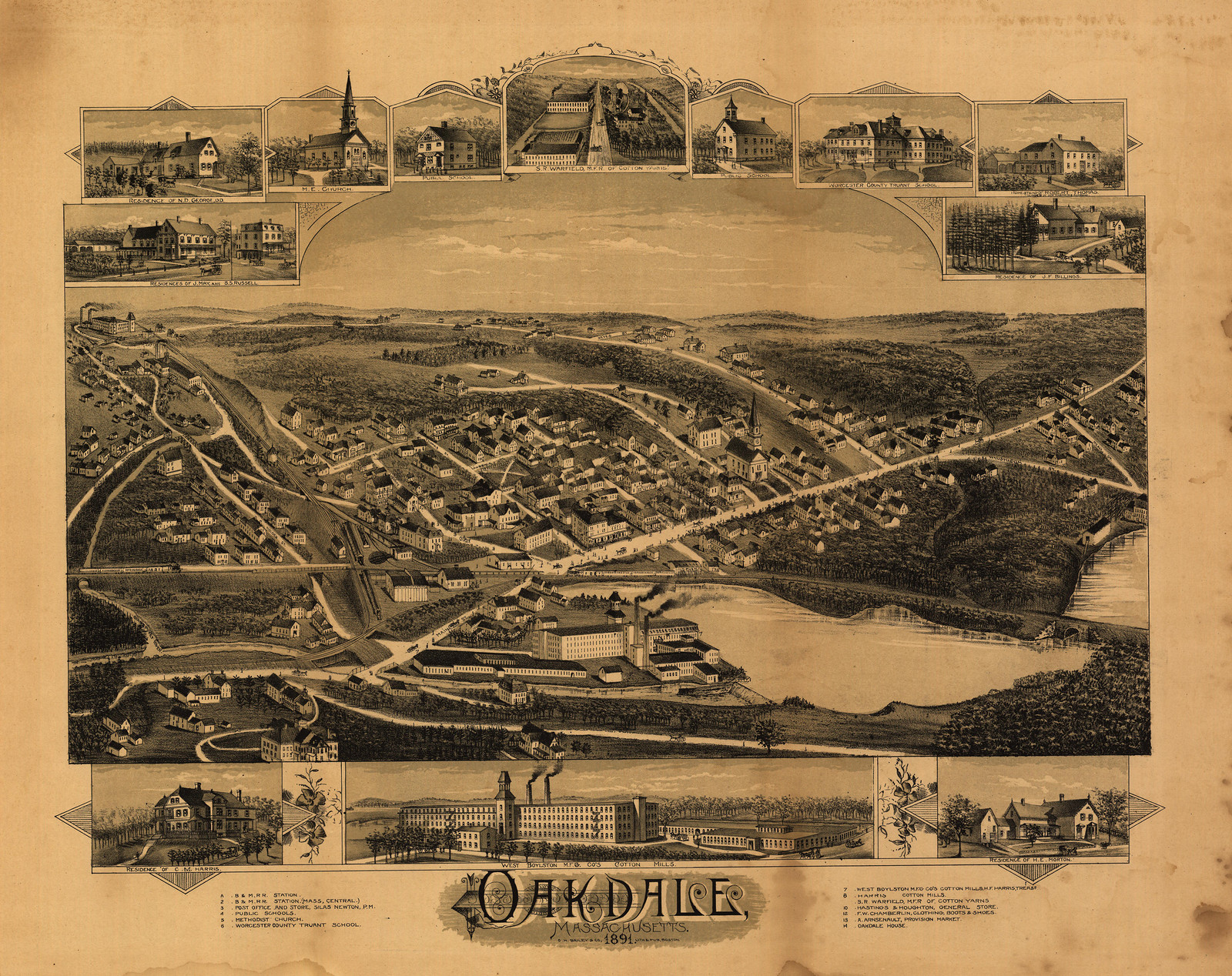 Oakdale, Massachusetts, 1891, 1891 — antique map