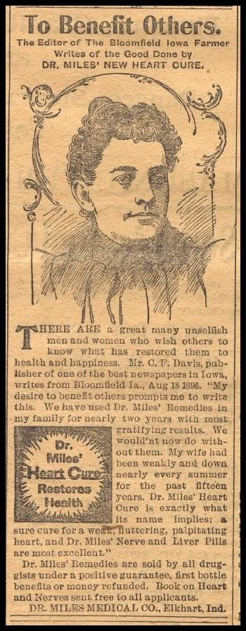 To Benefit Others: Dr. Miles' New Heart Cure newspaper advertisement