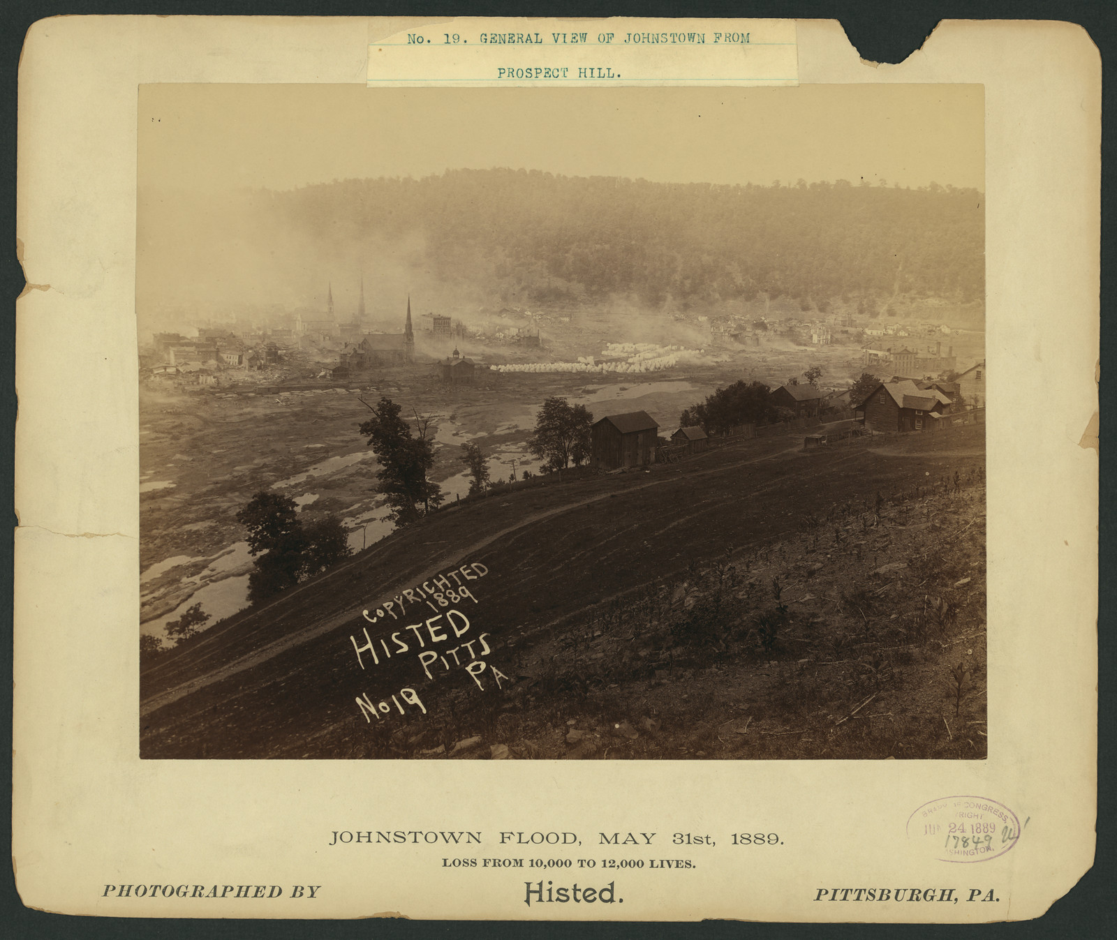 General view of Johnstown from Prospect Hill, Johnstown Flood, May 31st, 1889, c1889. — historic photograph
