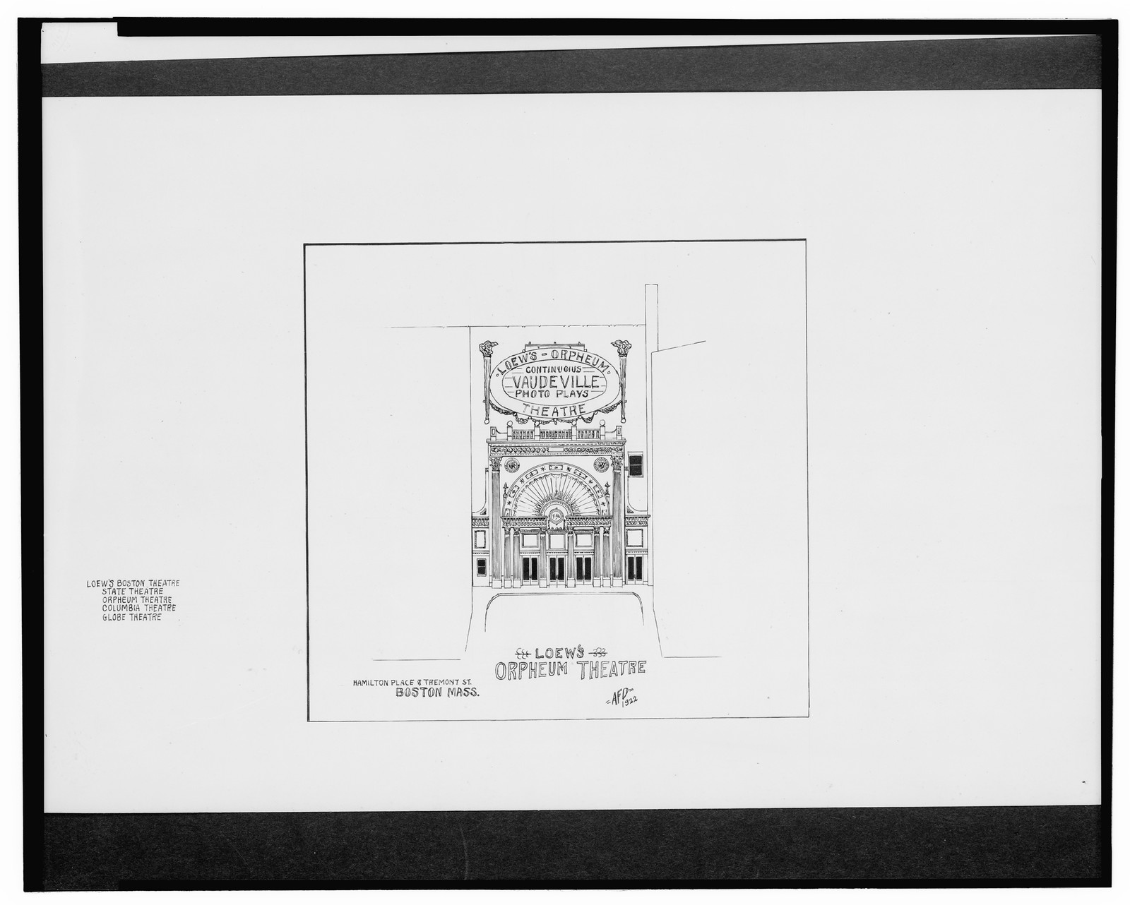 [Loew's Orpheum Theatre, Hamilton Place and Tremont St., Boston, Massachusetts] / AFD 1922., And Engineering (ADE) Drawings — vintage poster