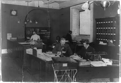 [Unidentified office, with 4 employees, Jefferson Building, Library of Congress]