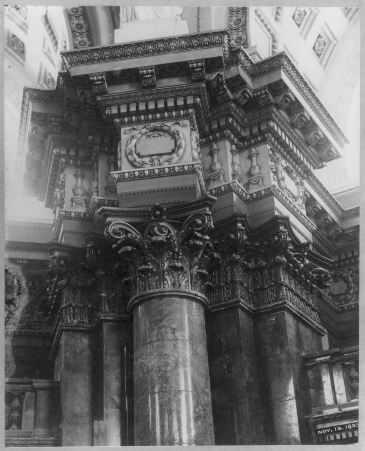 [Library of Congress: detail of capital of column in the Rotunda on the first floor of the Library of Congress, 13 Nov. 1895] — historic photograph