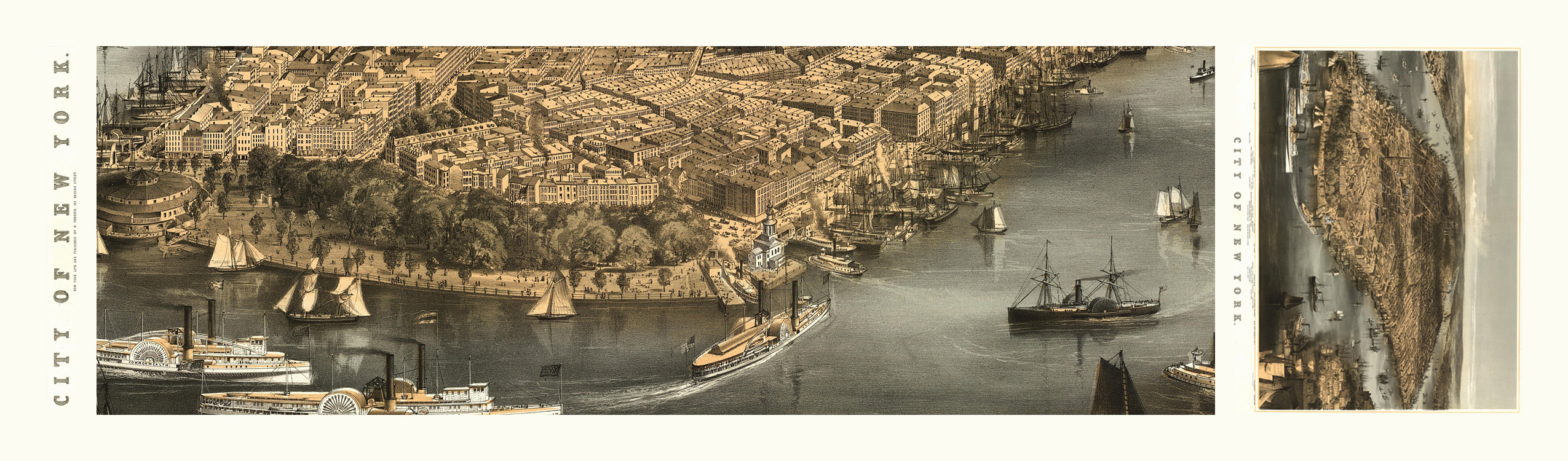 City of New York panoramic bird's-eye view, 1856 — historic image