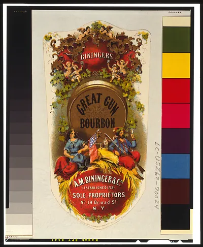 Bininger's Great Gun Bourbon, A.M. Bininger & Co., N.Y. / Sarony, Major & Knapp liths., N.Y.