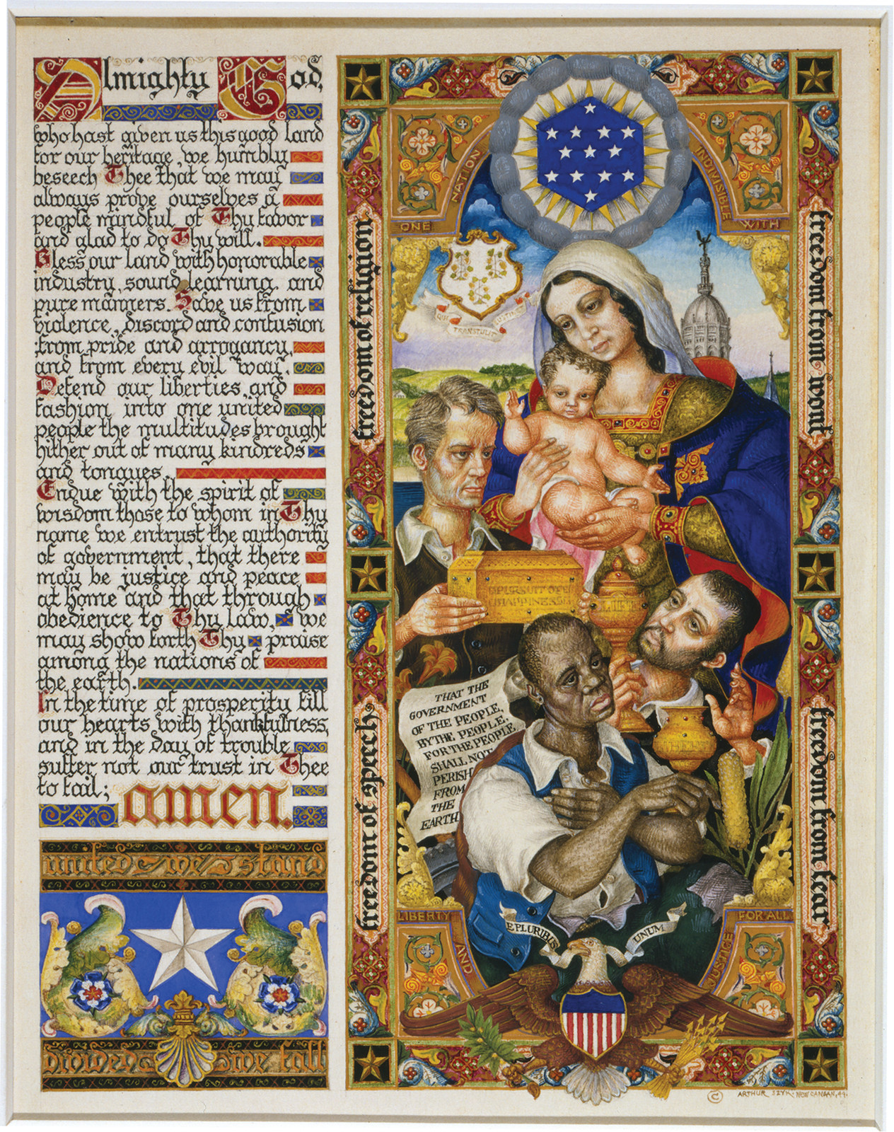 [Four freedoms prayer] / Arthur Szyk, New Canaan, '49., [19]49. — historic drawing