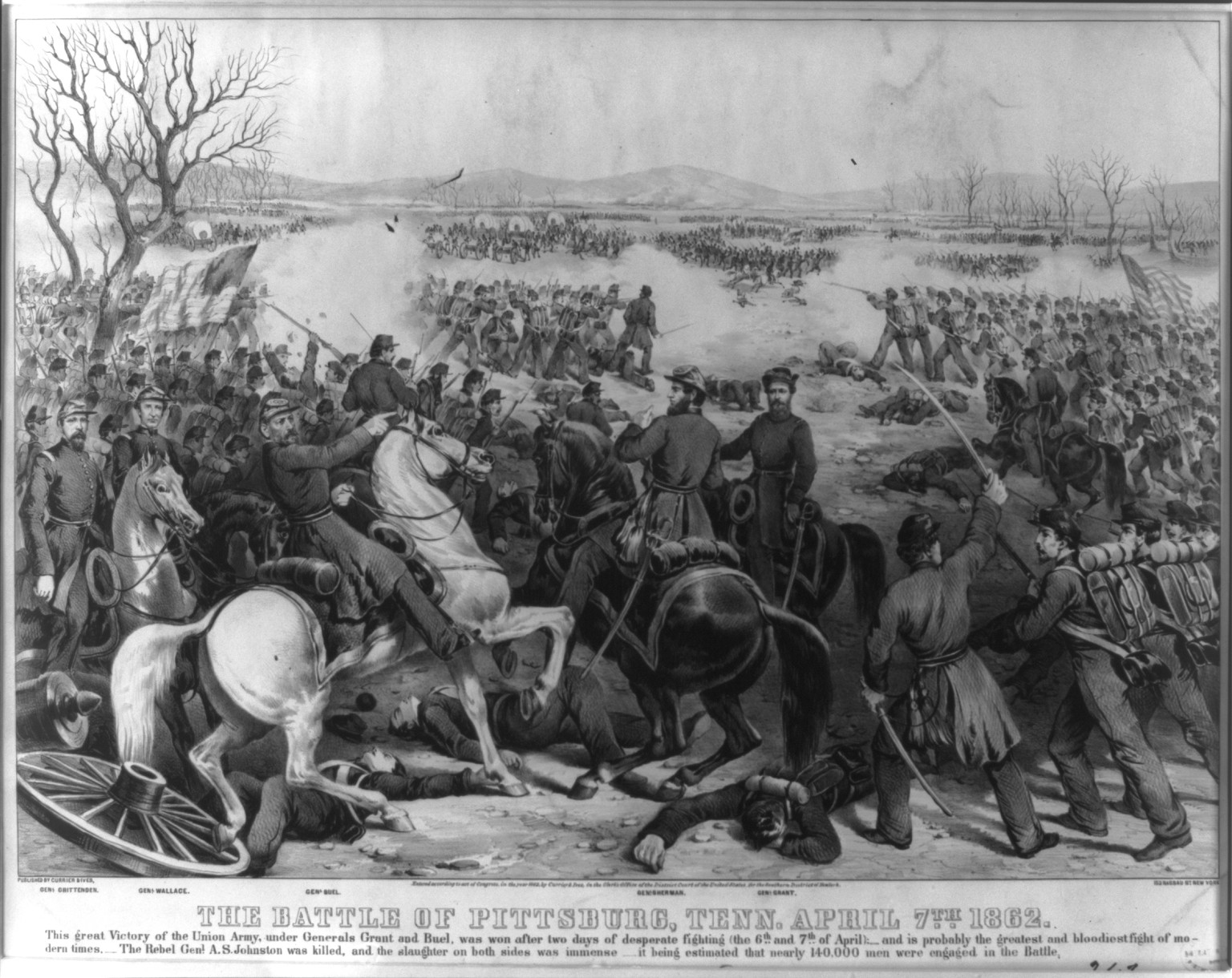Battle of Pittsburgh, Tenn. April 7th 1862, [New York] : Currier & Ives, 1862. — antique lithograph