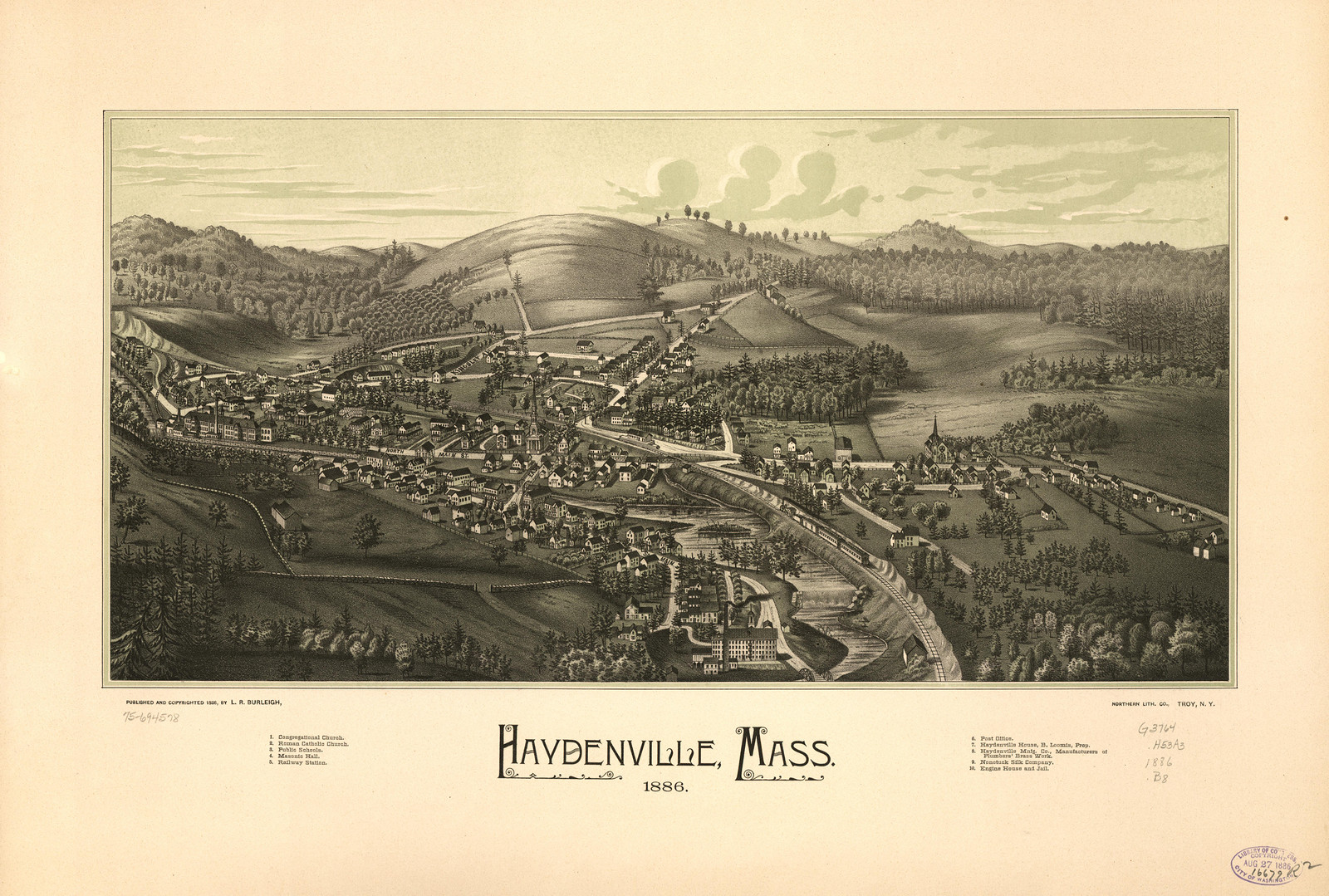 Haydenville, Massachusetts, 1886, 1886 — antique map