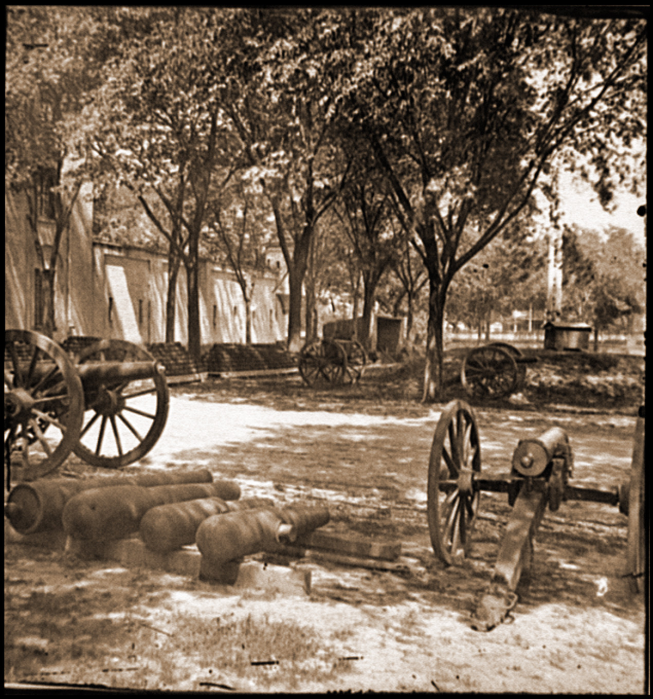 Charleston S.C. Blakely guns and ammunition in the Arsenal yard, 1865 — historic photograph