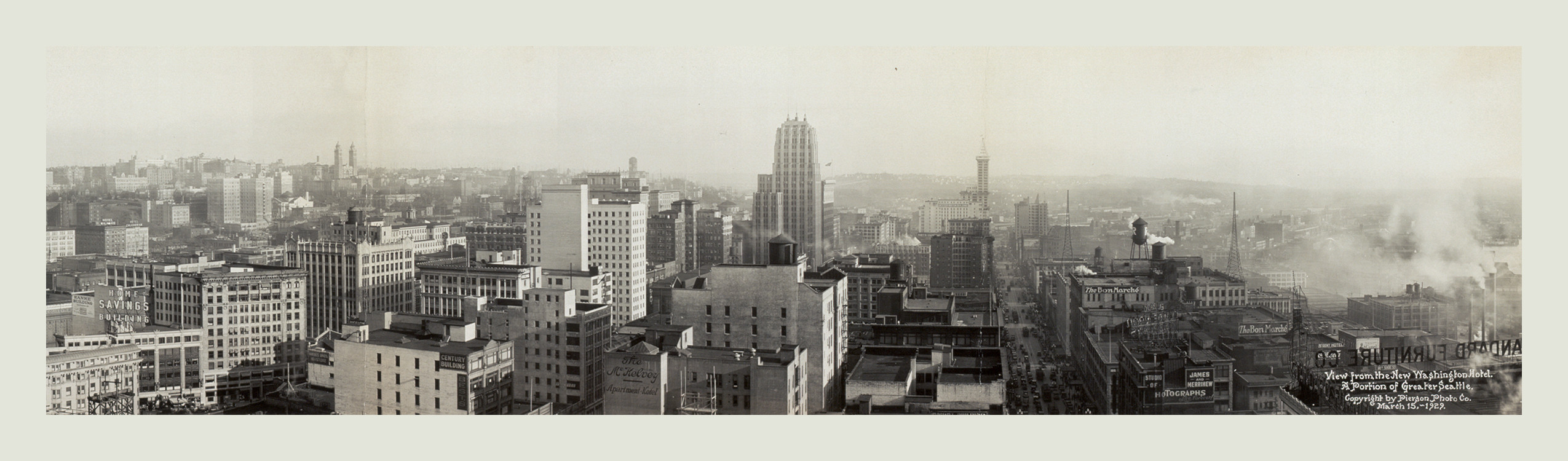 WA 1929a Seattle from New Washington Hotel PHOTO — historic image