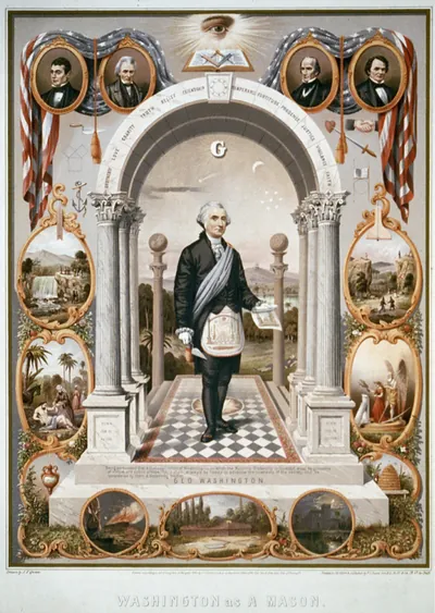 Washington as a Mason / drawn by J.F. Queen ; printed in oil colors by P.S. Duval Son & Co.