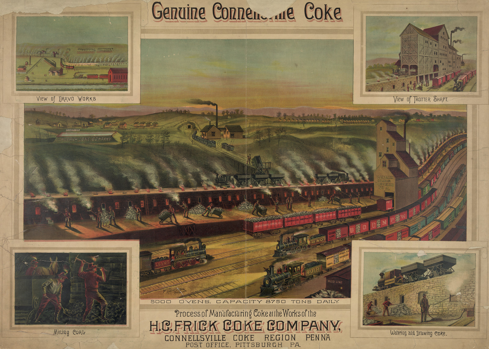 Genuine Connellsville Coke, H.C. Frick Coke Company advertisement lithograph — antique lithograph