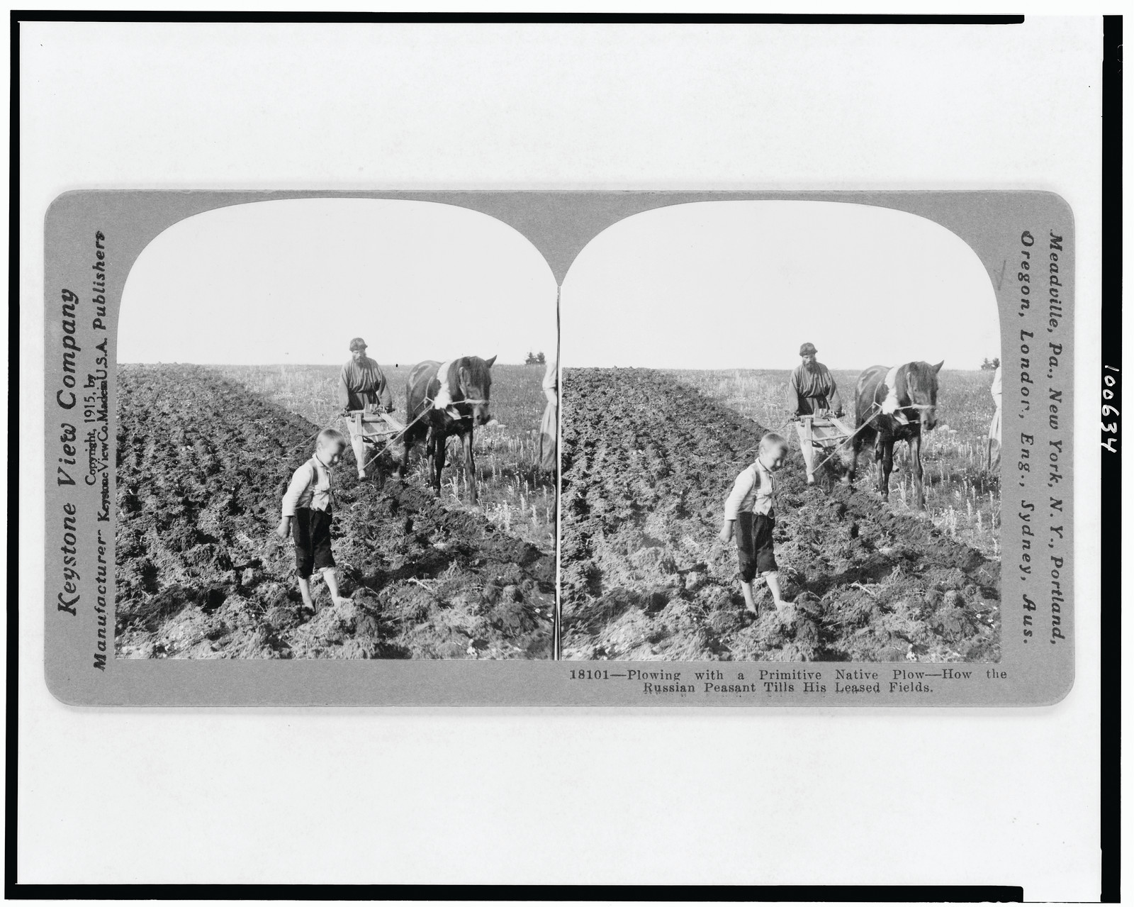 Plowing with a primitive native plow--how the Russian peasant tills his leased fields, Meadville, Pa. : Keystone View Company, c1915. — historic photograph