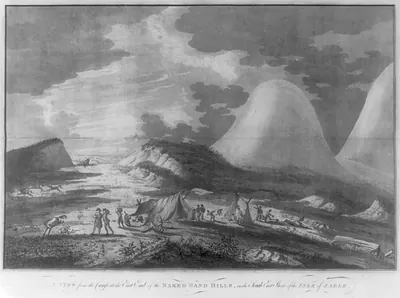 A view from the camp at the east end of the naked sand hills, on the south east shore of the Isle of Sable