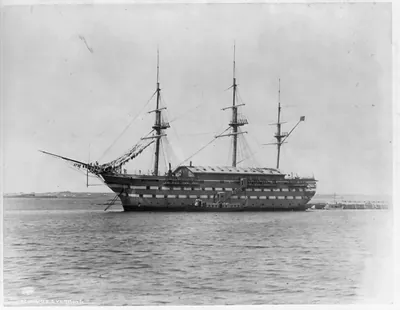 [Side view of the U.S.S. Vermont in the Brooklyn Navy Yard]