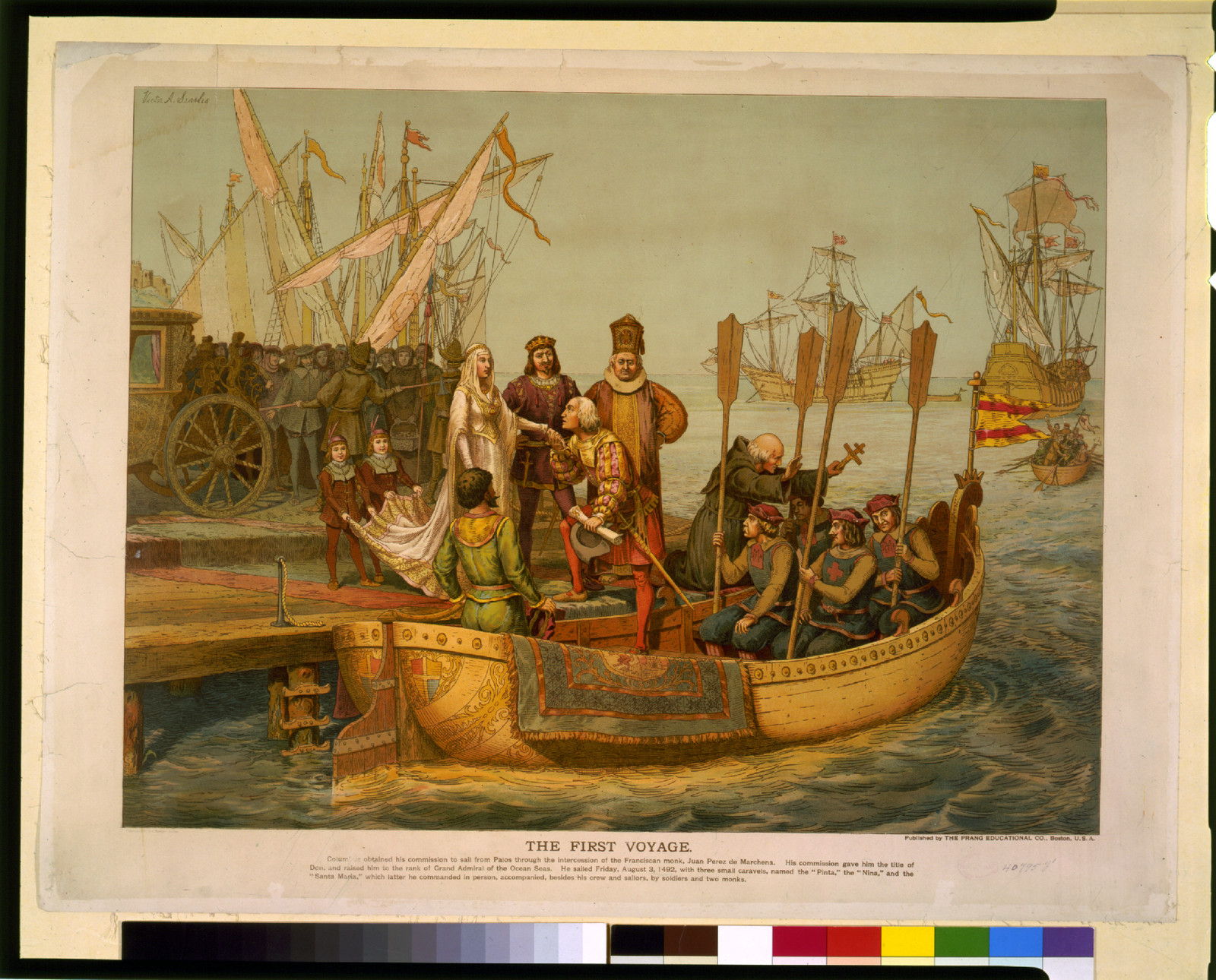 The First voyage, Boston : Published by The Prang Educational Co., 1893. — antique lithograph