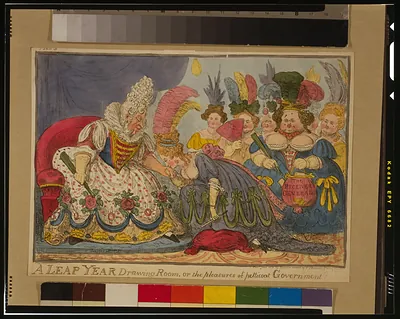 A leap year drawing room, or the pleasures of petticoat government / Cruikshank fecit.
