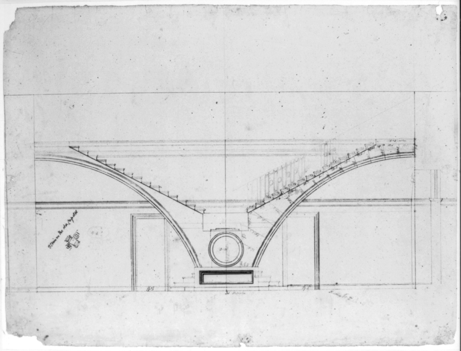[United States Capitol, Washington, D.C. North wing, section of grand stairway], [between 1803 and 1814] — historic drawing