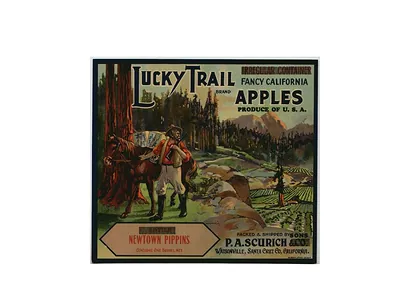 Lucky Trail Fancy California Apples crate label