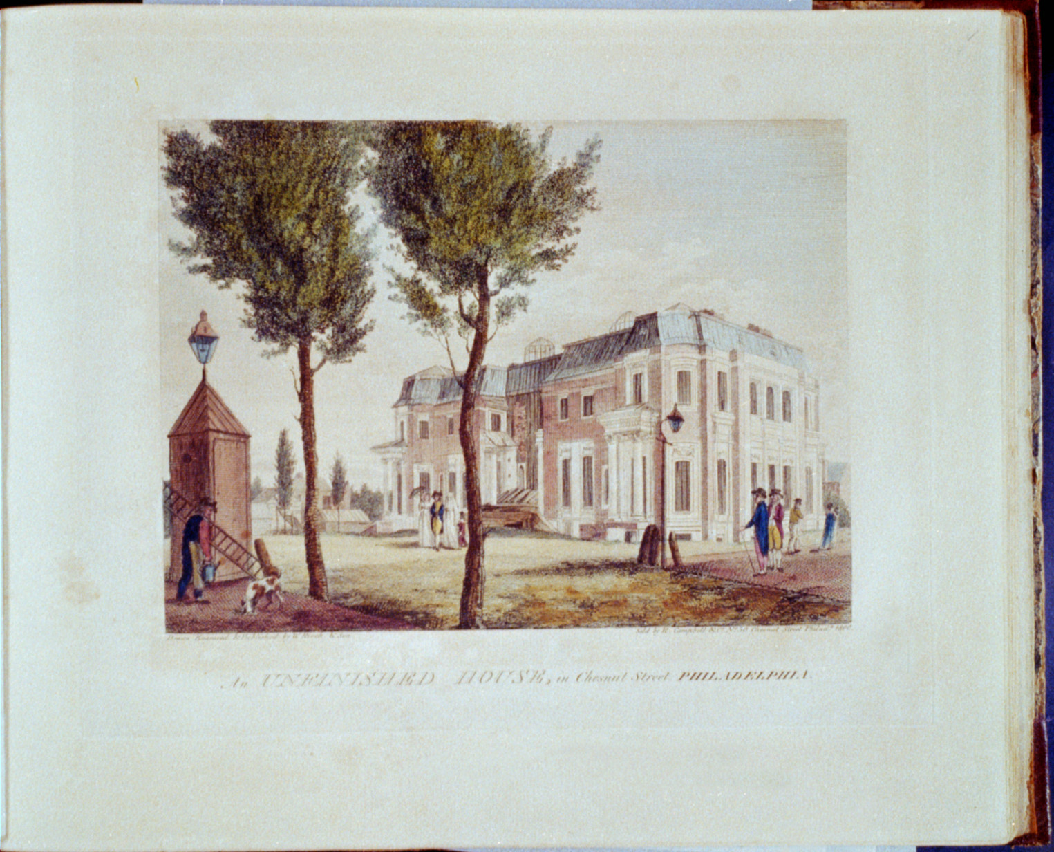 An Unfinished House, in Chestnut Street, Philadelphia, 1800 — antique engraving