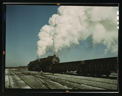 locomotive in a railroad yard