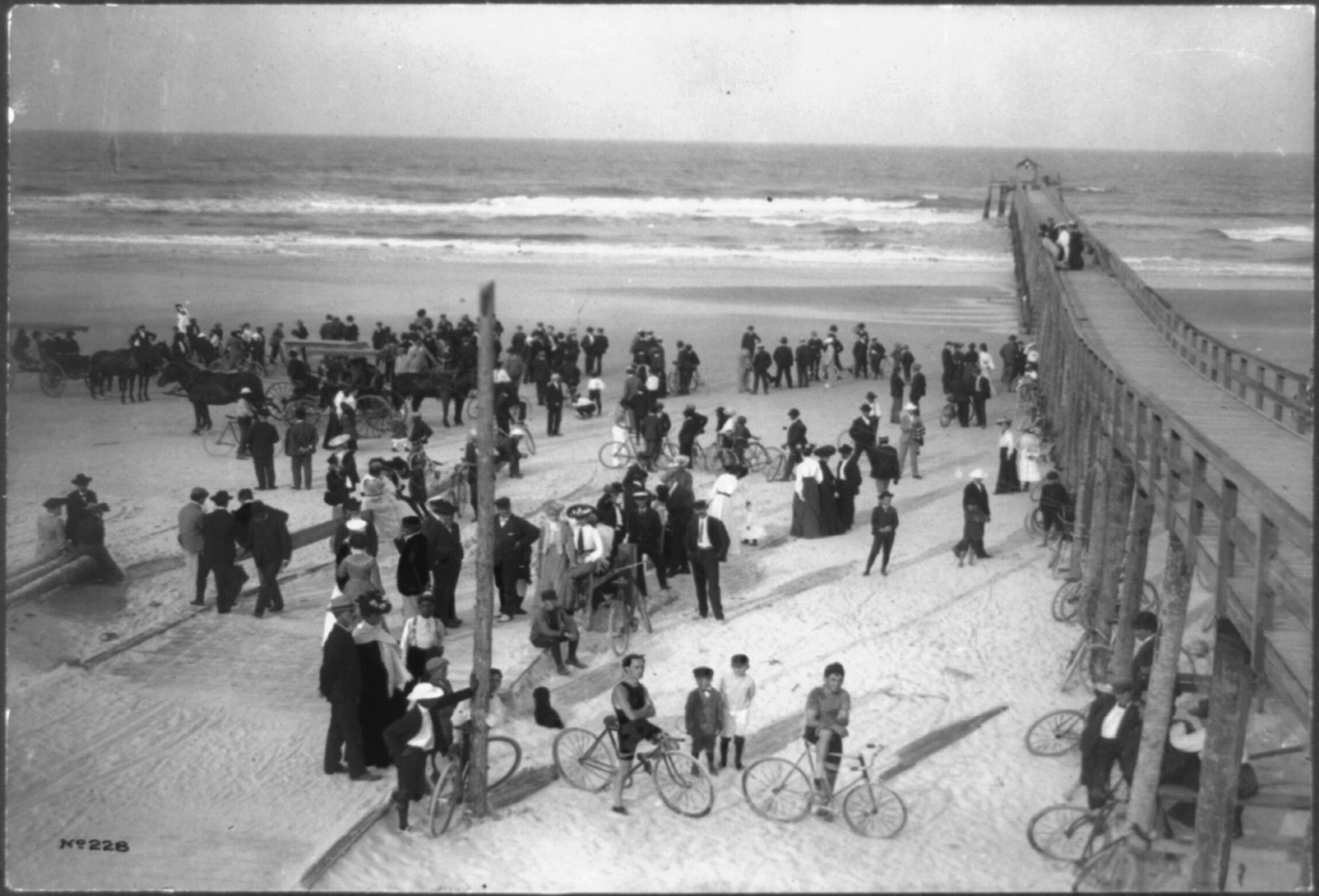 Bicycle race, Keating's pier, Daytona Beach, Fla., [between 1880 and 1900] — historic photograph