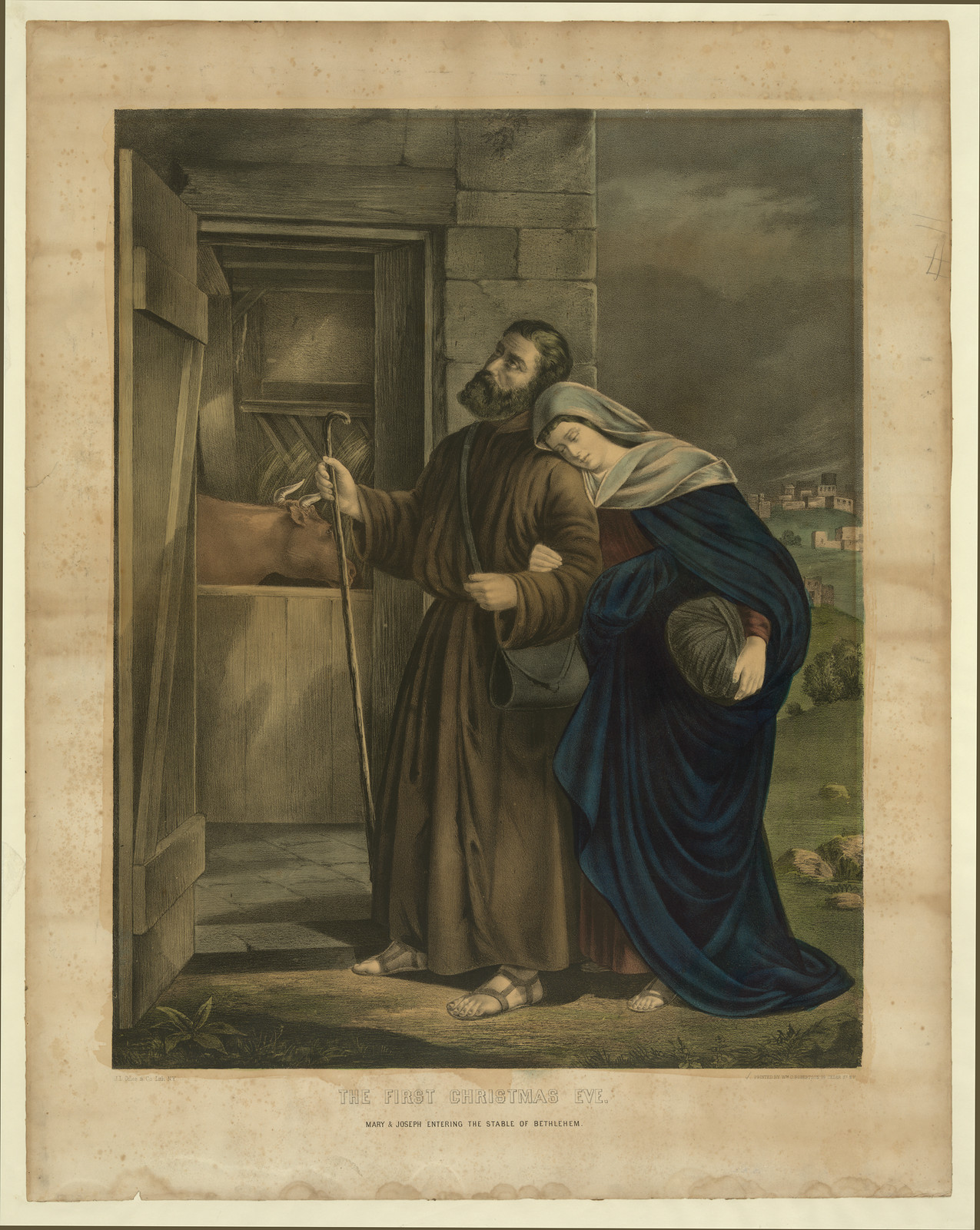 The First Christmas Eve, Mary & Joseph Entering the Stable of Bethlehem — historic image