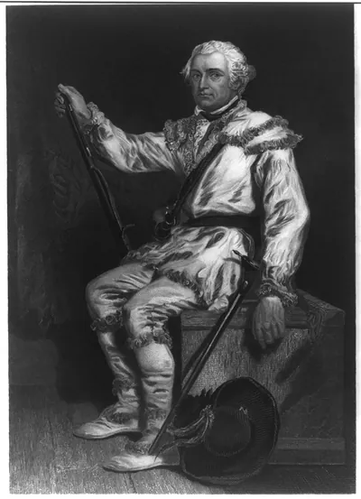 [Daniel Morgan, 1736-1802, full-length portrait, seated, in buckskin, facing left]