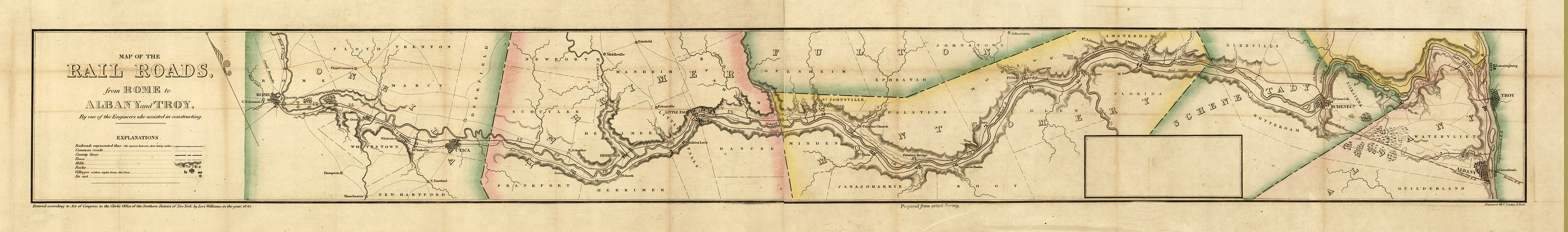 RR from Rome to Albany and Troy, New York, 1845, 1845 — antique map
