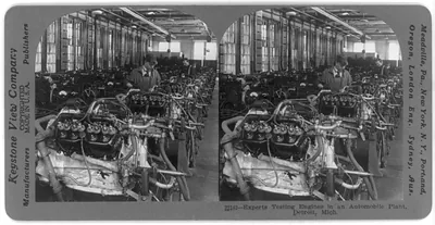 Experts testing engines in an automobile plant, Detroit, Mich.