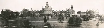 Panoramic photograph of R.M.W.C. campus buildings and lawns, Lynchburg