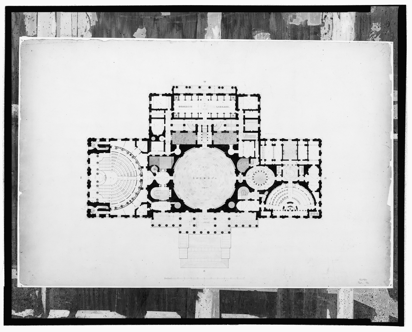 [United States Capitol, Washington, D.C. First floor with rotunda, Senate chamber and library], [between 1832 and 1834] — historic drawing