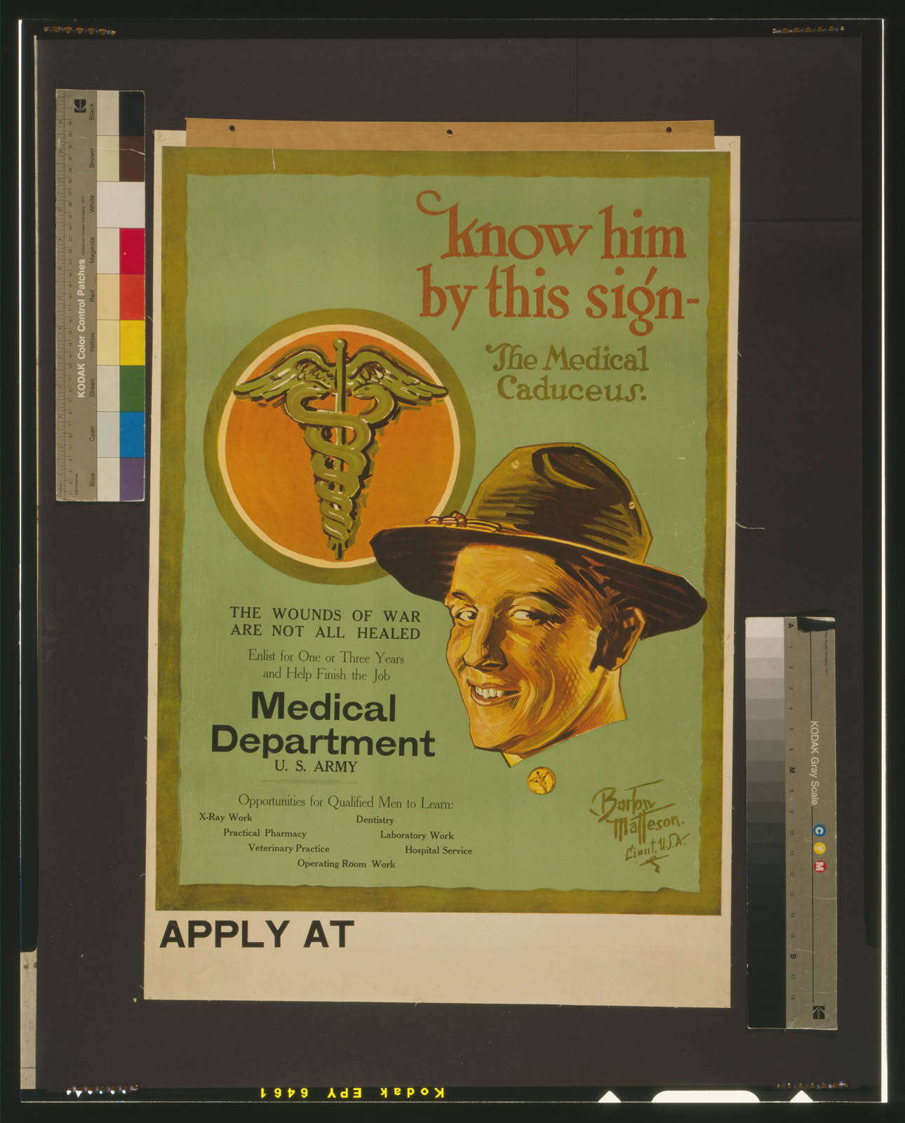 Know him by this sign - the medical caduceus The wounds of war are not all healed / Bartow Matteson, Lieut. U.S.A., [1919] — vintage poster