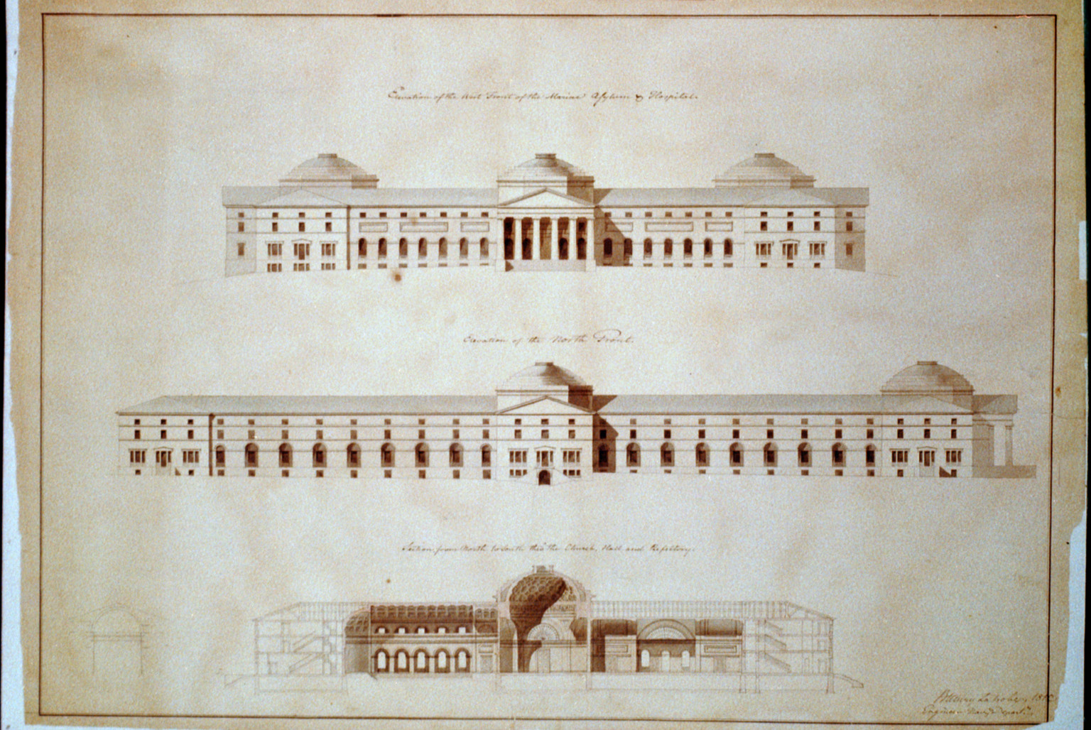 [Asylum and hospital (Marine Asylum & Hospital") D.C. North & west elevations west wing section]", ADE - UNIT 2566, no. 5 (D size) [P&P]Check for an online group record (may link to related items) — historic drawing