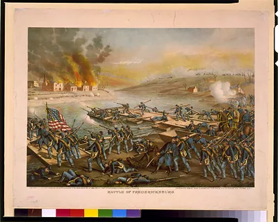 Battle of Fredericksburg--the Army o.t. Potomac crossing the Rappahannock in the morning of Dec. 13' 1862, under t. comd. of Gen's Burnside, Sumner, Hooker & Franklin