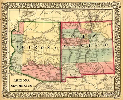 Arizona and New Mexico map, 1867