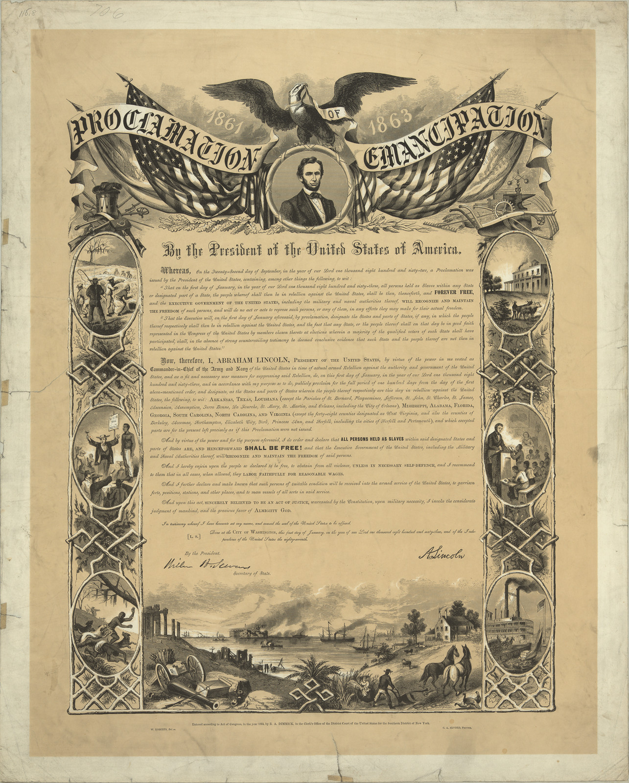 Proclamation of Emancipation, 1861-1863 decorative printed broadside — historic print