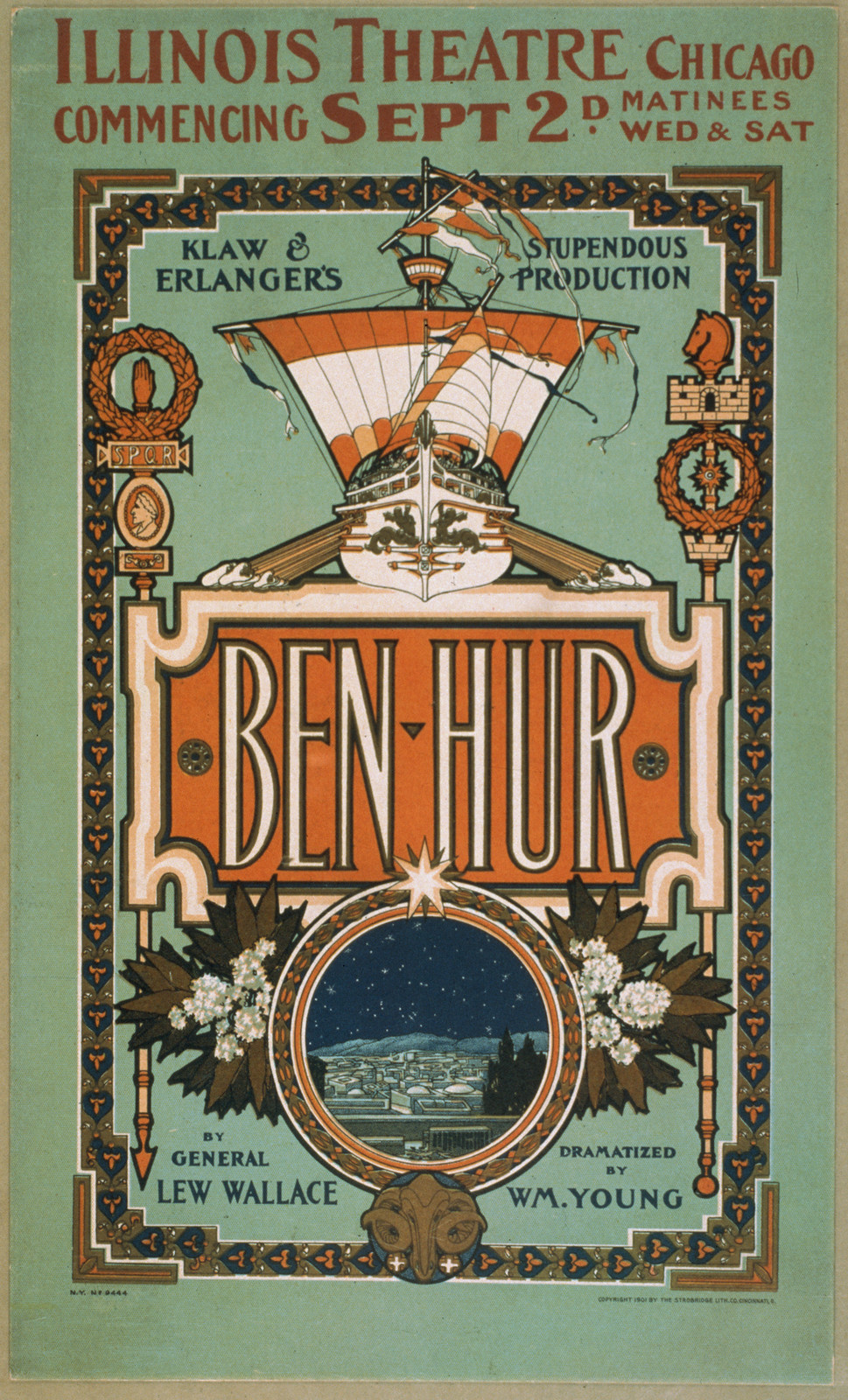 Ben-Hur poster, Illinois Theatre, Chicago, commencing Sept 2 — vintage poster