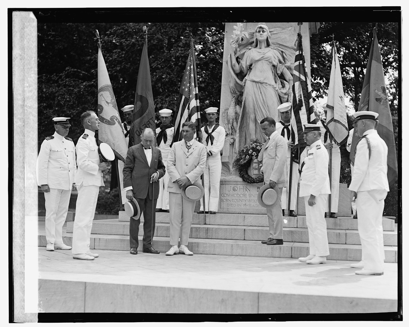 John Barry statue, 185 anniversary of birth (Sons of Revolution), [8/8/24], [1924 August 2] — historic photograph