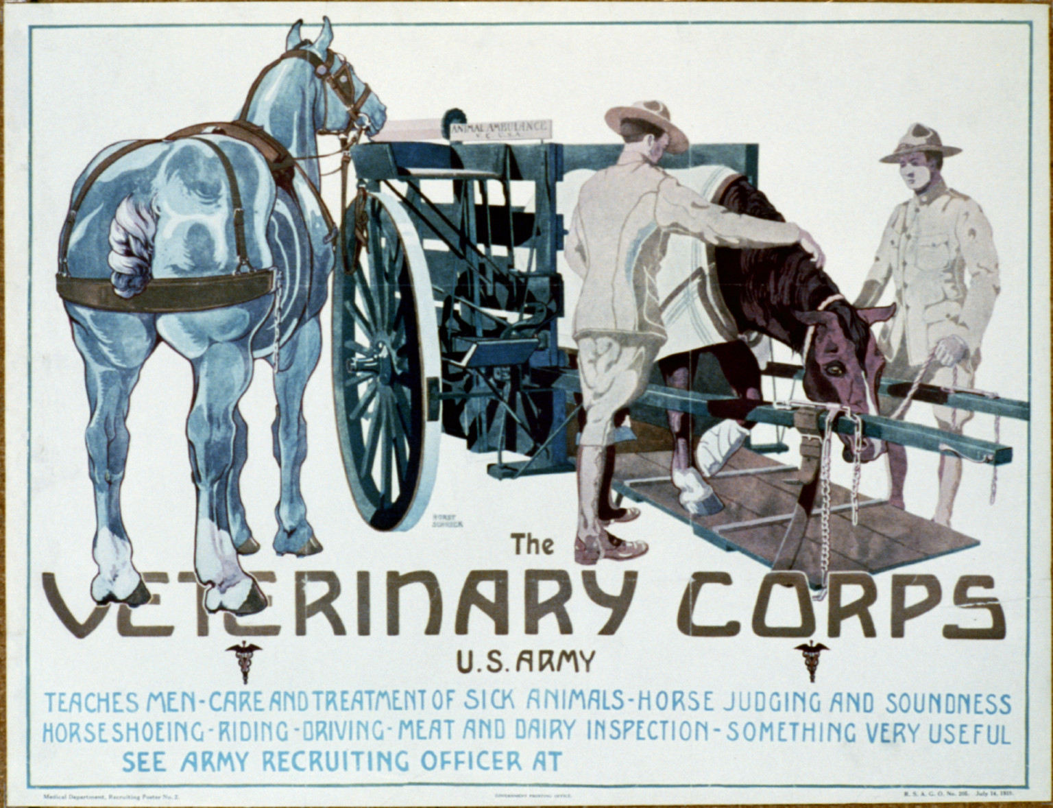 The Veterinary Corps U.S. Army teaches men [...] / Horst Schreck., 1919 — vintage poster