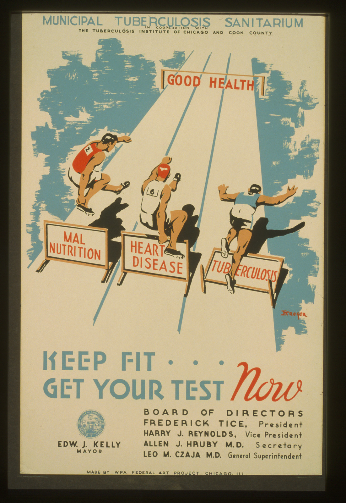 Keep fit ... get your test now / Kreger., 1936 — vintage poster