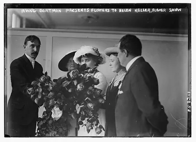 Irving Bertman presents flowers to Helen Keller, Flower Show