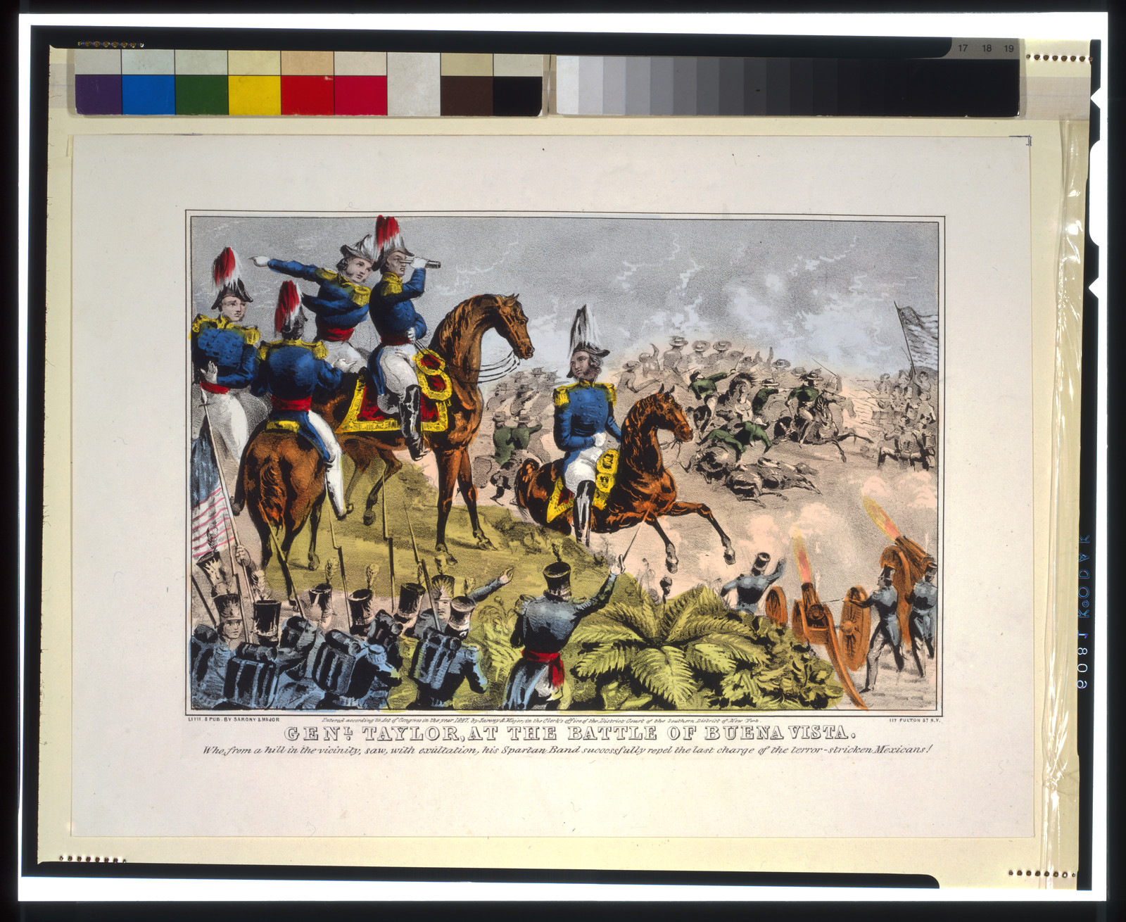Genl. Taylor, at the Battle of Buena Vista / lith. & pub. by Sarony & Major, N.Y., c1847. — antique lithograph