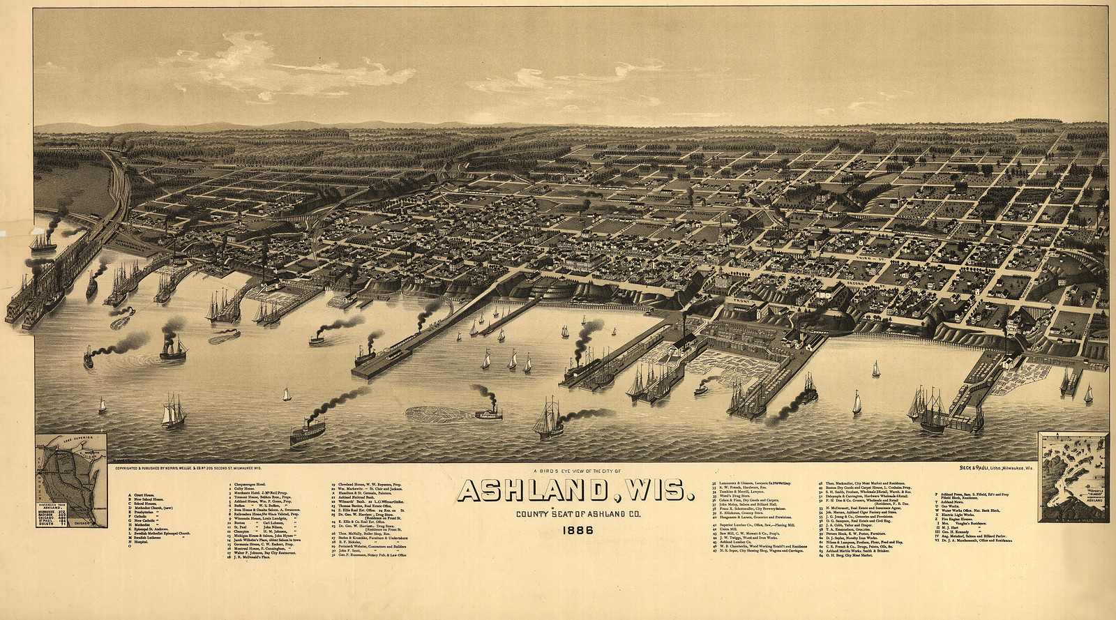 Ashland, Wisconsin, 1886, 1886 — antique map